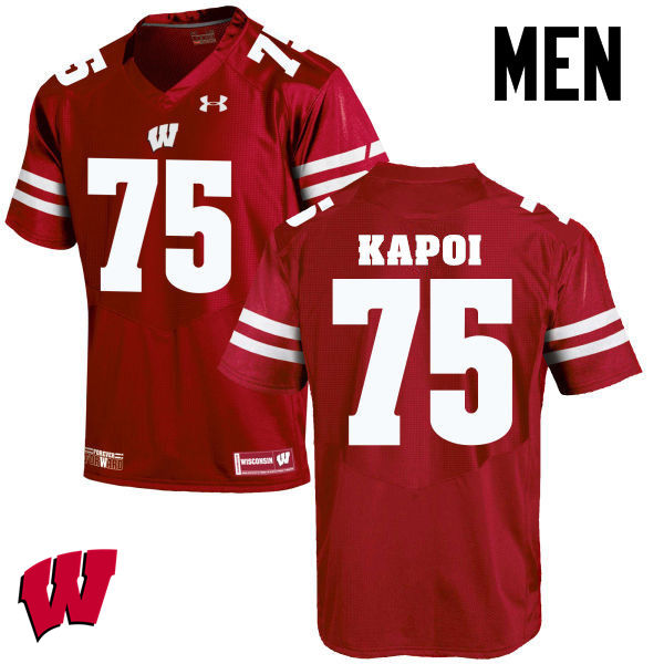 Wisconsin Badgers Men's #75 Micha Kapoi NCAA Under Armour Authentic Red College Stitched Football Jersey AJ40A83HE